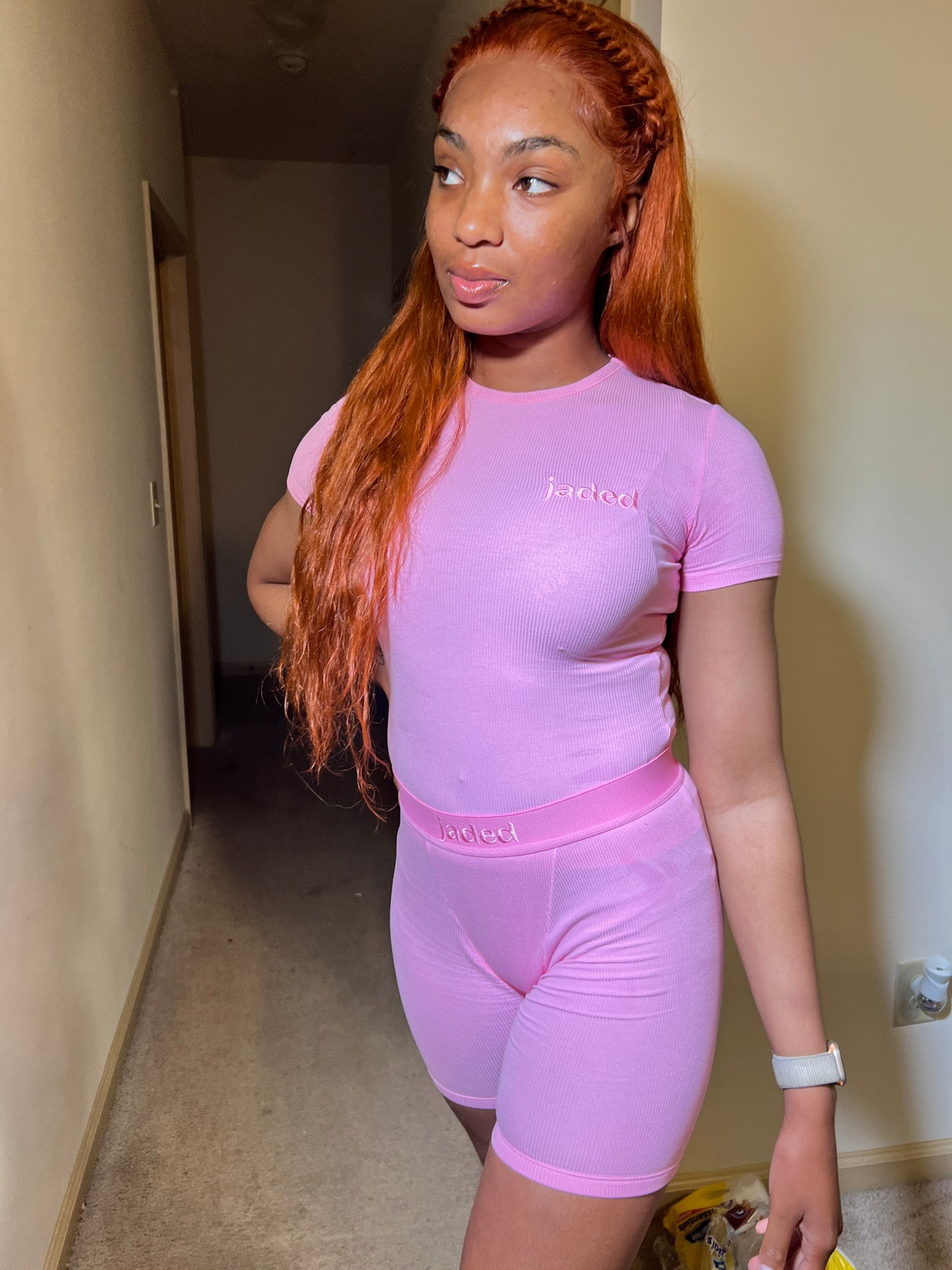 Bubble Gum Pink Two Piece Ribbed Set