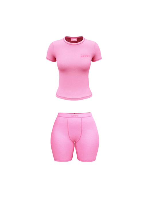 Bubble Gum Pink Two Piece Ribbed Set